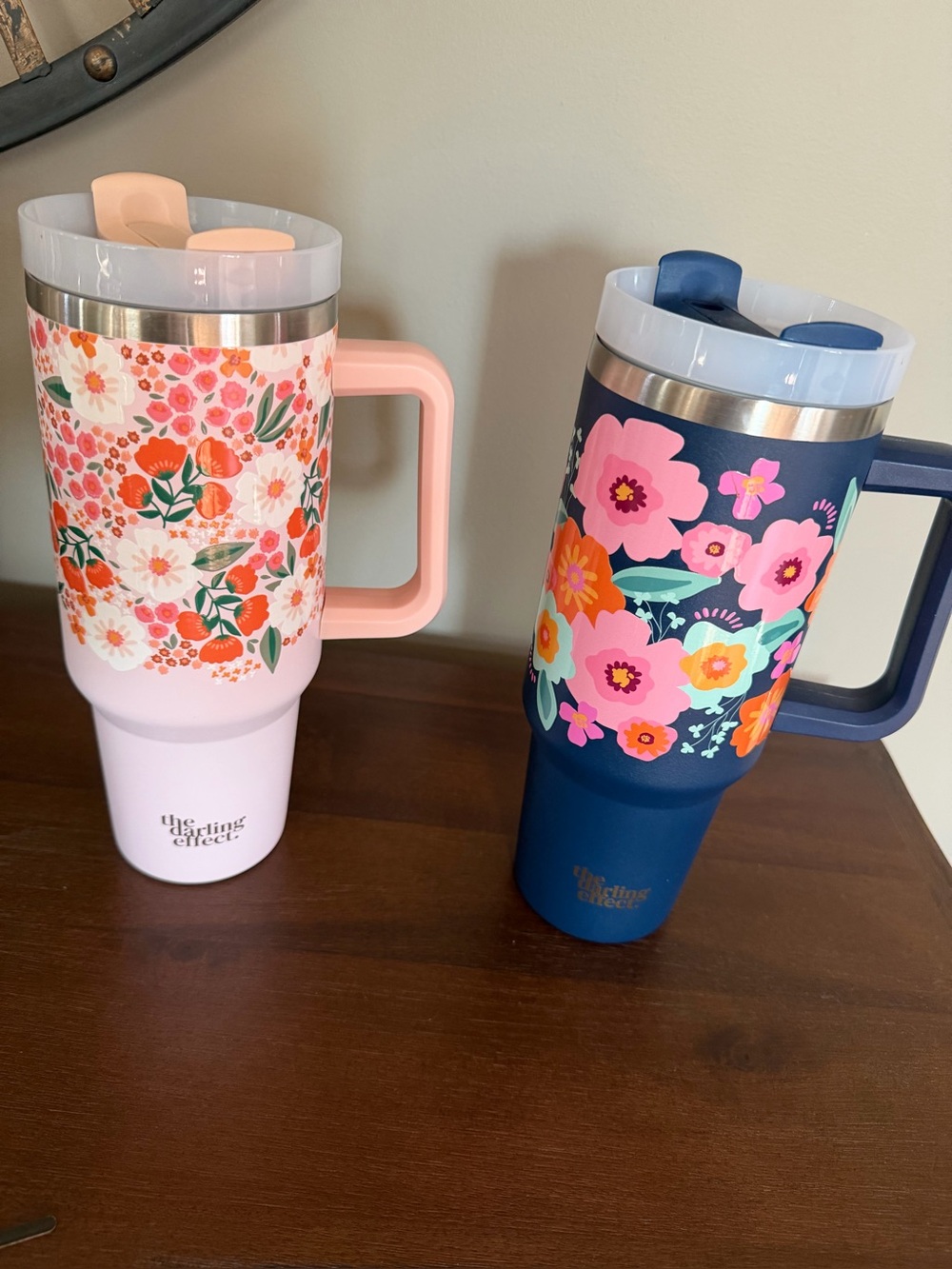 2- 40oz. Floral Insulated Travel Mug - Pink/Navy